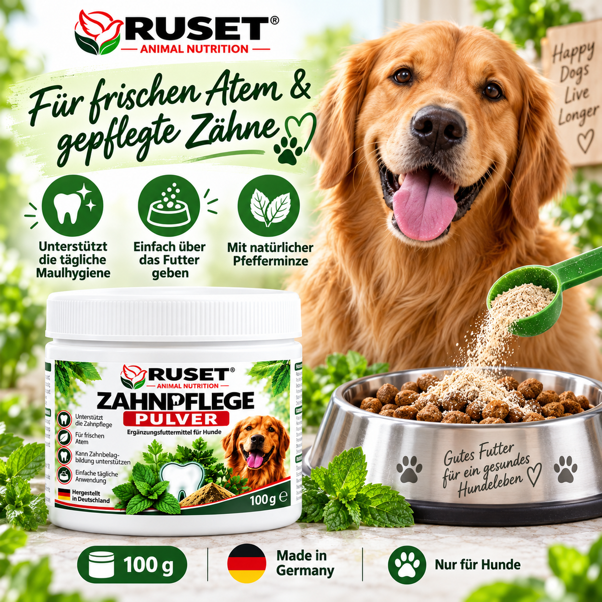 RUSET Zahnpflege Pulver 100 g – Zahnpflege für Hunde