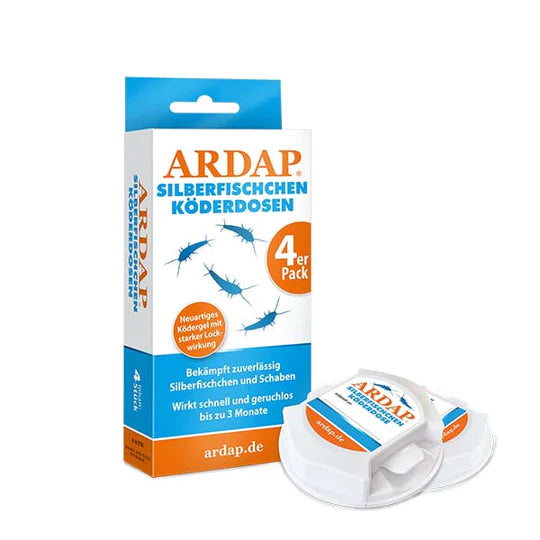 ARDAP Silberfisch Köderdose 4 Dosen Silberfische effektiv bekämpfen mit der Silberfischfalle Effektives Mittel gegen Silberfische Silberfischfallen Bekämpft zuverlässig Silberfischchen