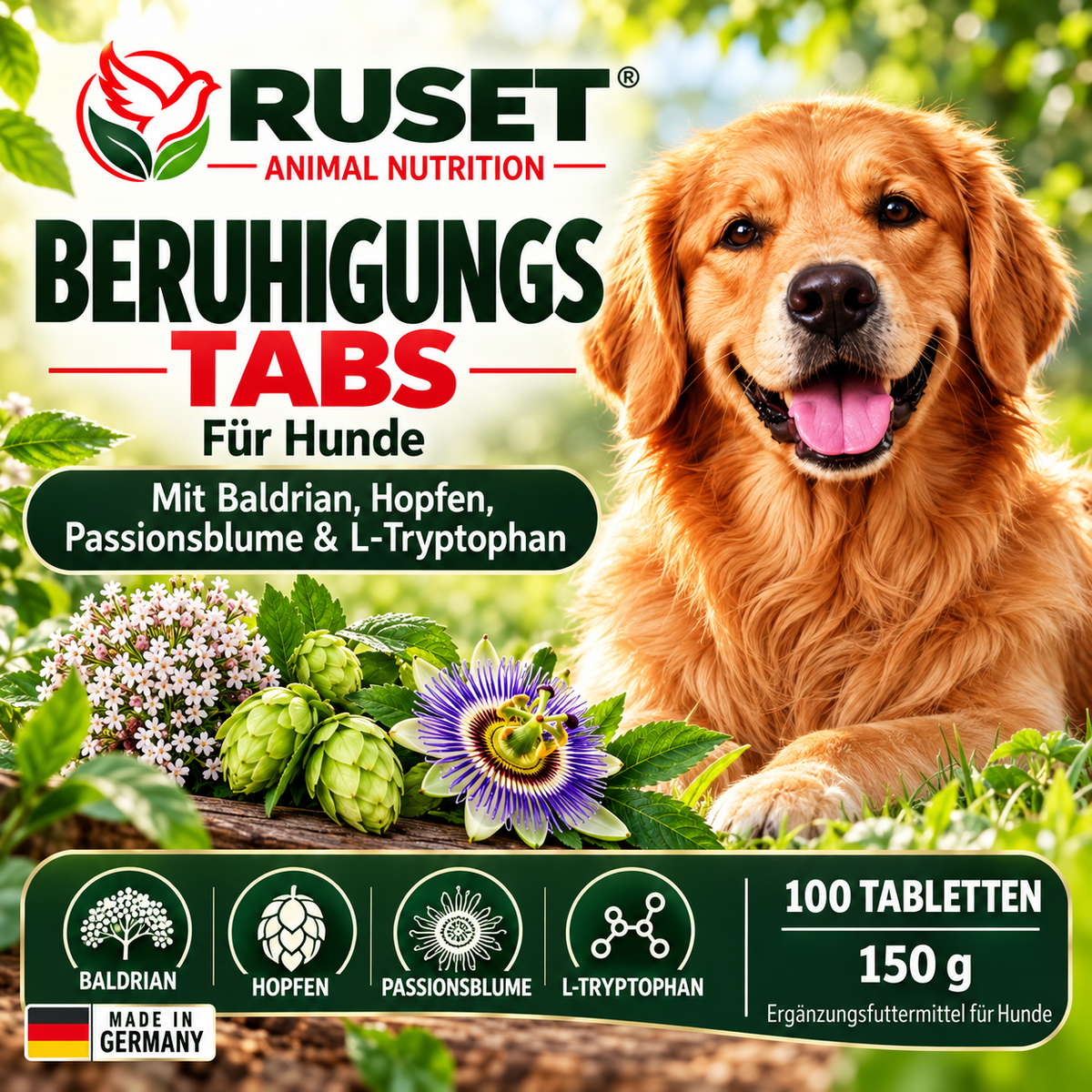 RUSET Beruhigungstabs für Hunde – 100 Tabletten, 150 g