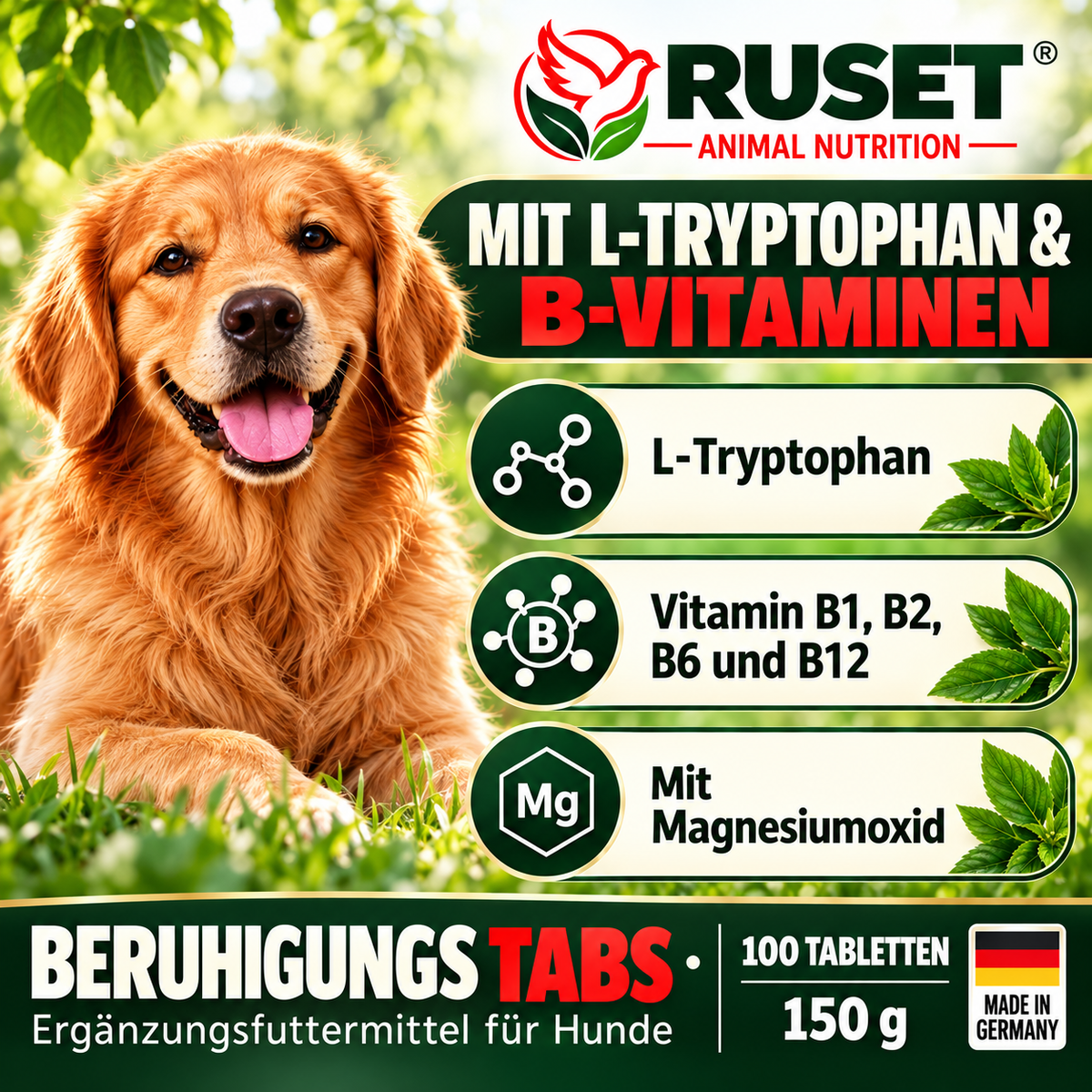 RUSET Beruhigungstabs für Hunde – 100 Tabletten, 150 g