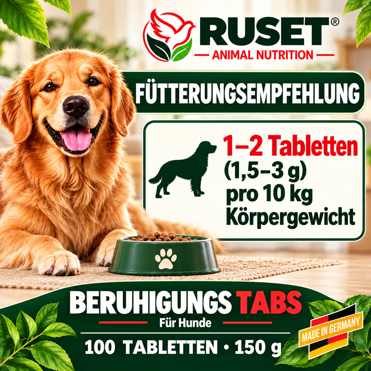 RUSET Beruhigungstabs für Hunde – 100 Tabletten, 150 g