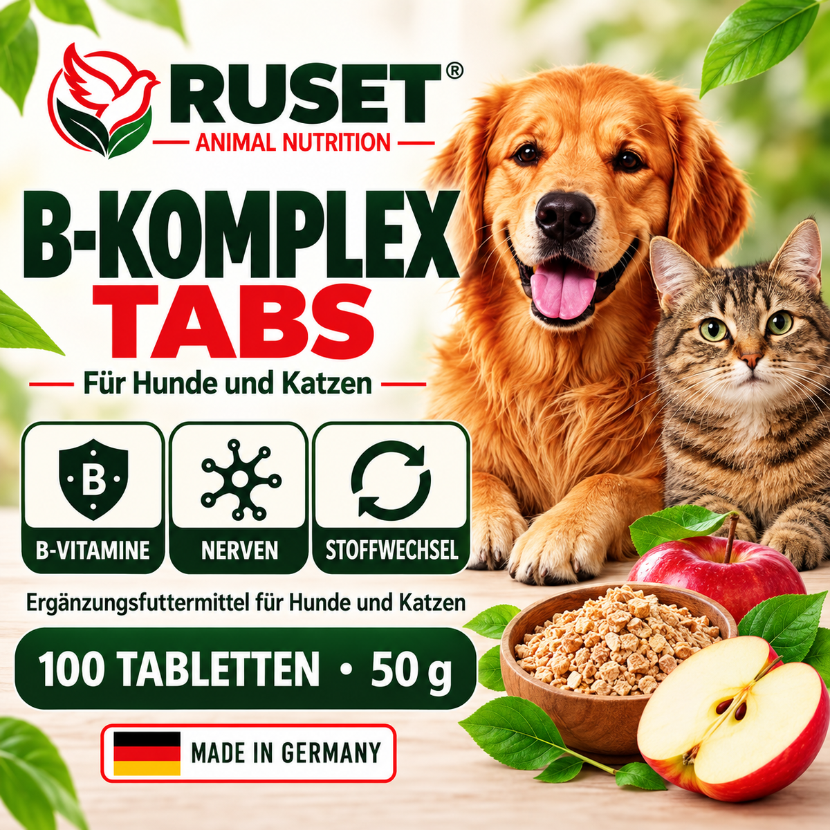 RUSET Vitamin B Komplex für Hunde & Katzen – 100 Tabletten, 50 g