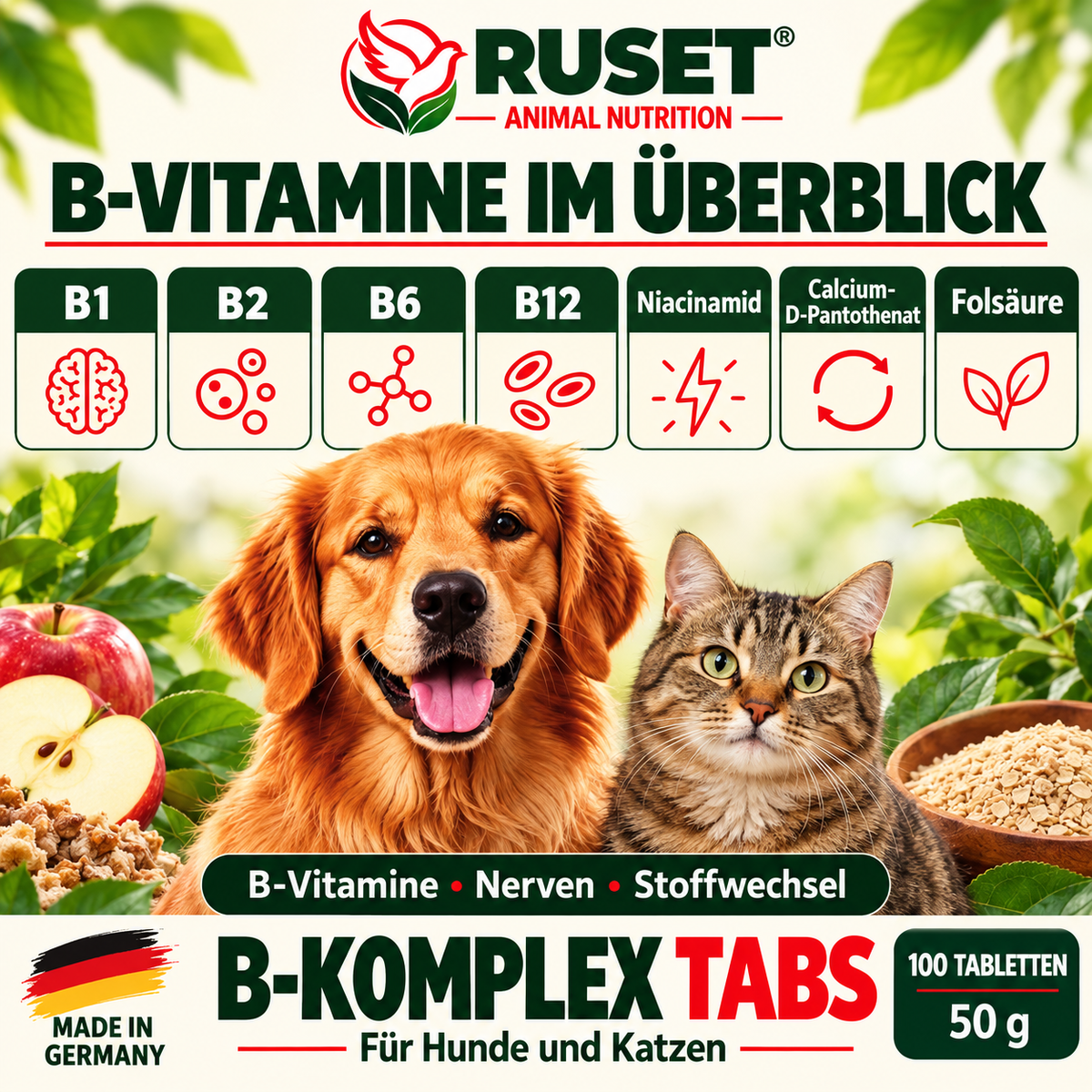 RUSET Vitamin B Komplex für Hunde & Katzen – 100 Tabletten, 50 g