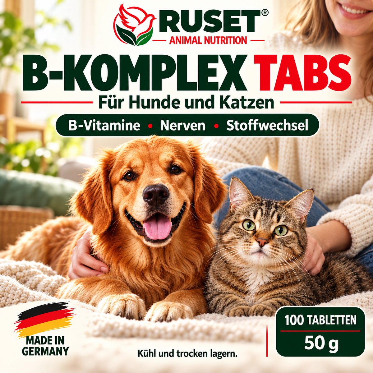 RUSET Vitamin B Komplex für Hunde & Katzen – 100 Tabletten, 50 g