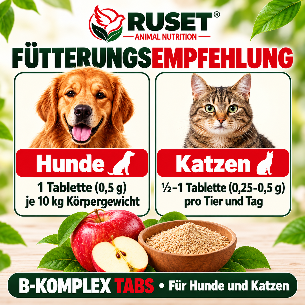 RUSET Vitamin B Komplex für Hunde & Katzen – 100 Tabletten, 50 g