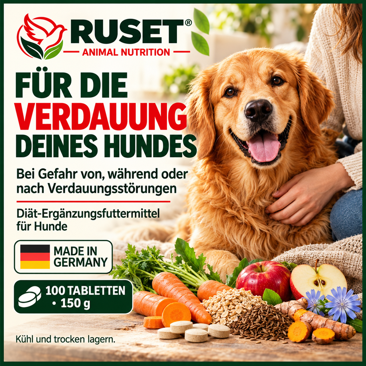 RUSET Probioticum Tabs für Hunde – 100 Tabletten, 150 g