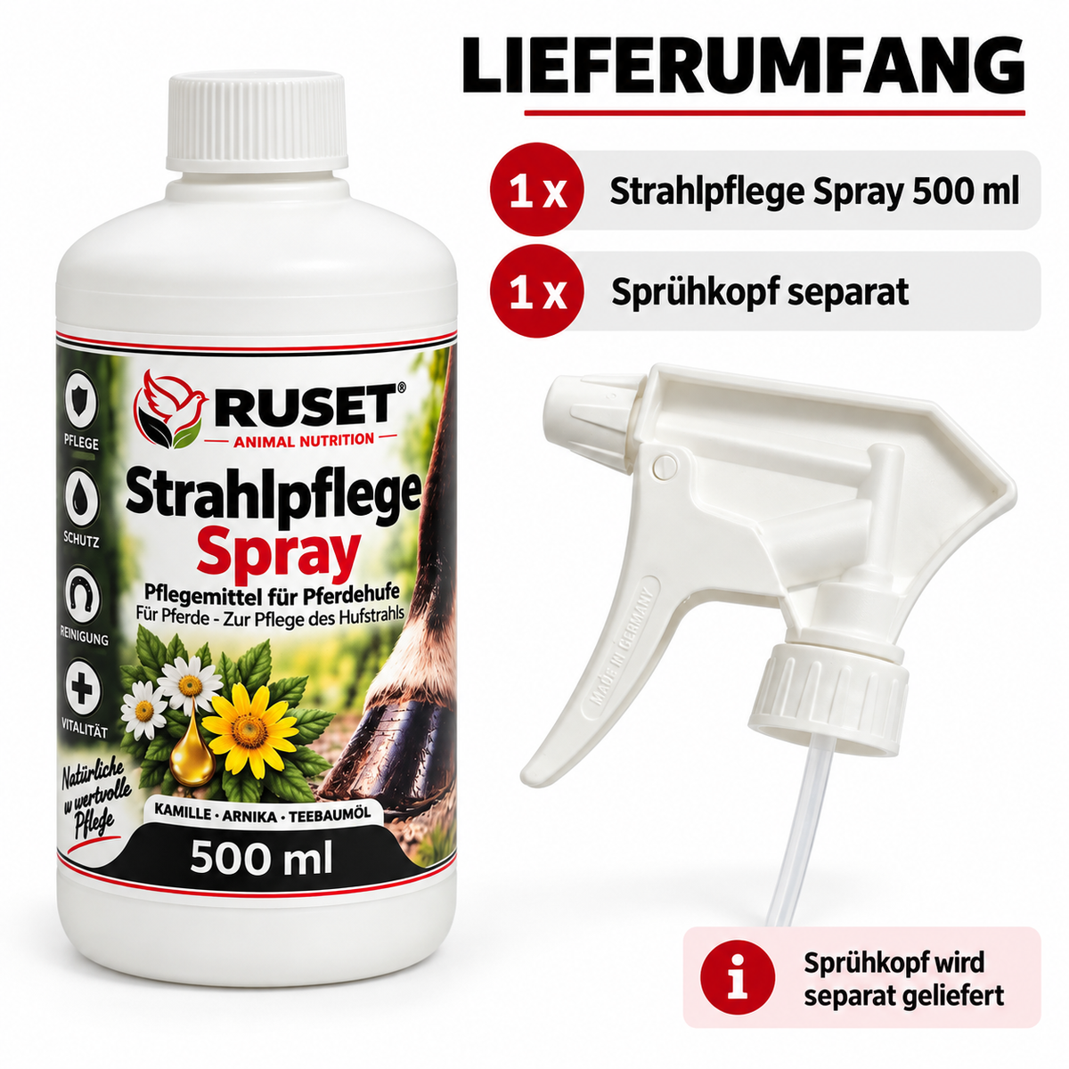 RUSET Strahlpflege Spray 500 ml für Pferde – Hufstrahl & Hufpflege