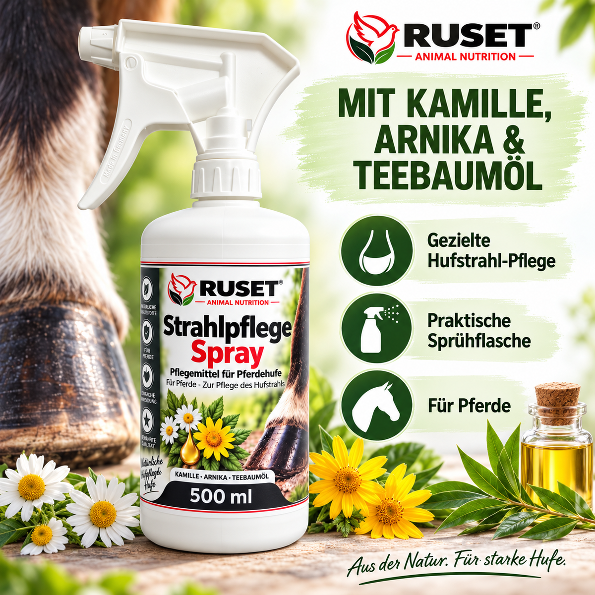 RUSET Strahlpflege Spray 500 ml für Pferde – Hufstrahl & Hufpflege