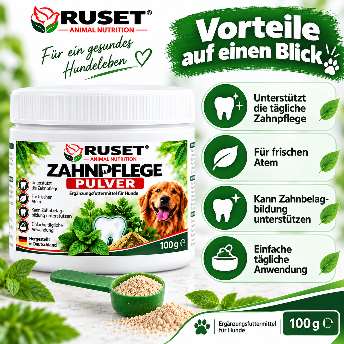 RUSET Zahnpflege Pulver 100 g – Zahnpflege für Hunde