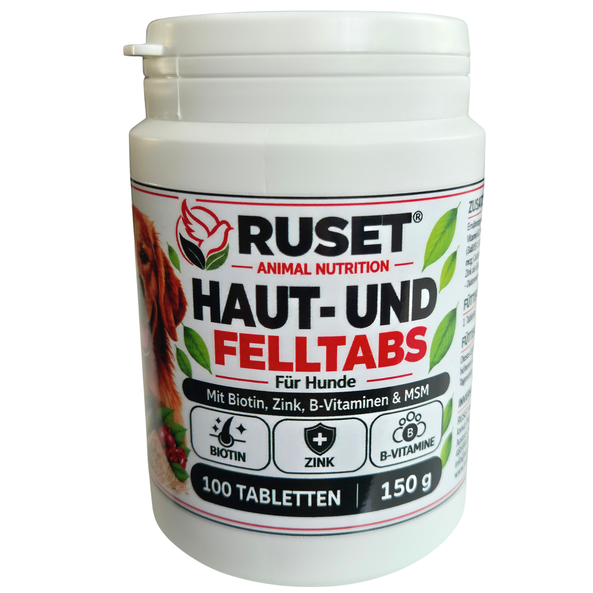 RUSET Haut- und Felltabs für Hunde – 100 Tabletten, 150 g – Mit Biotin und Zink