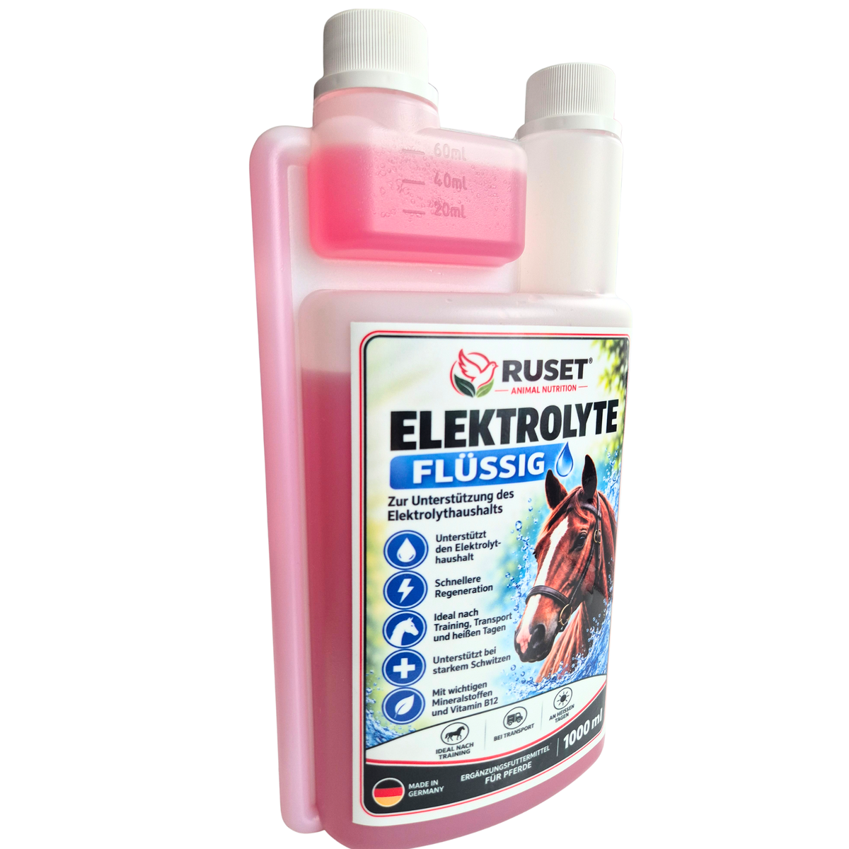 RUSET Elektrolyte flüssig 1000 ml – Ergänzungsfuttermittel für Pferde
