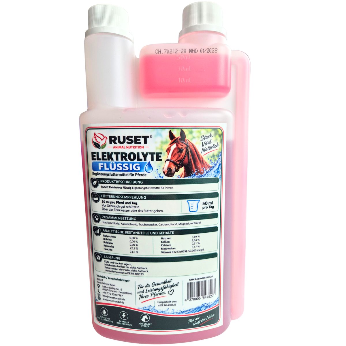 RUSET Elektrolyte flüssig 1000 ml – Ergänzungsfuttermittel für Pferde