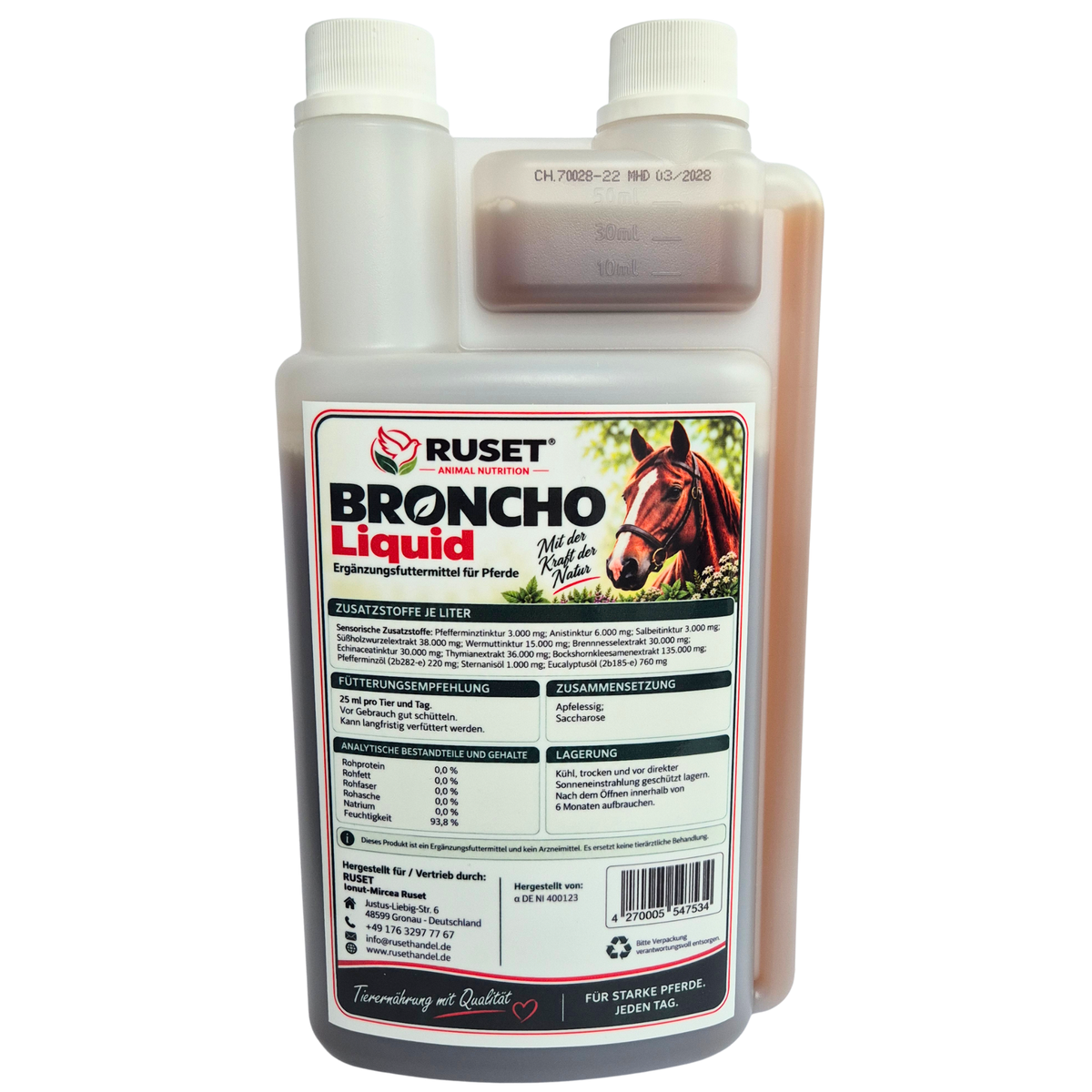 RUSET BRONCHO Liquid – Ergänzungsfuttermittel für Pferde – 1000 ml