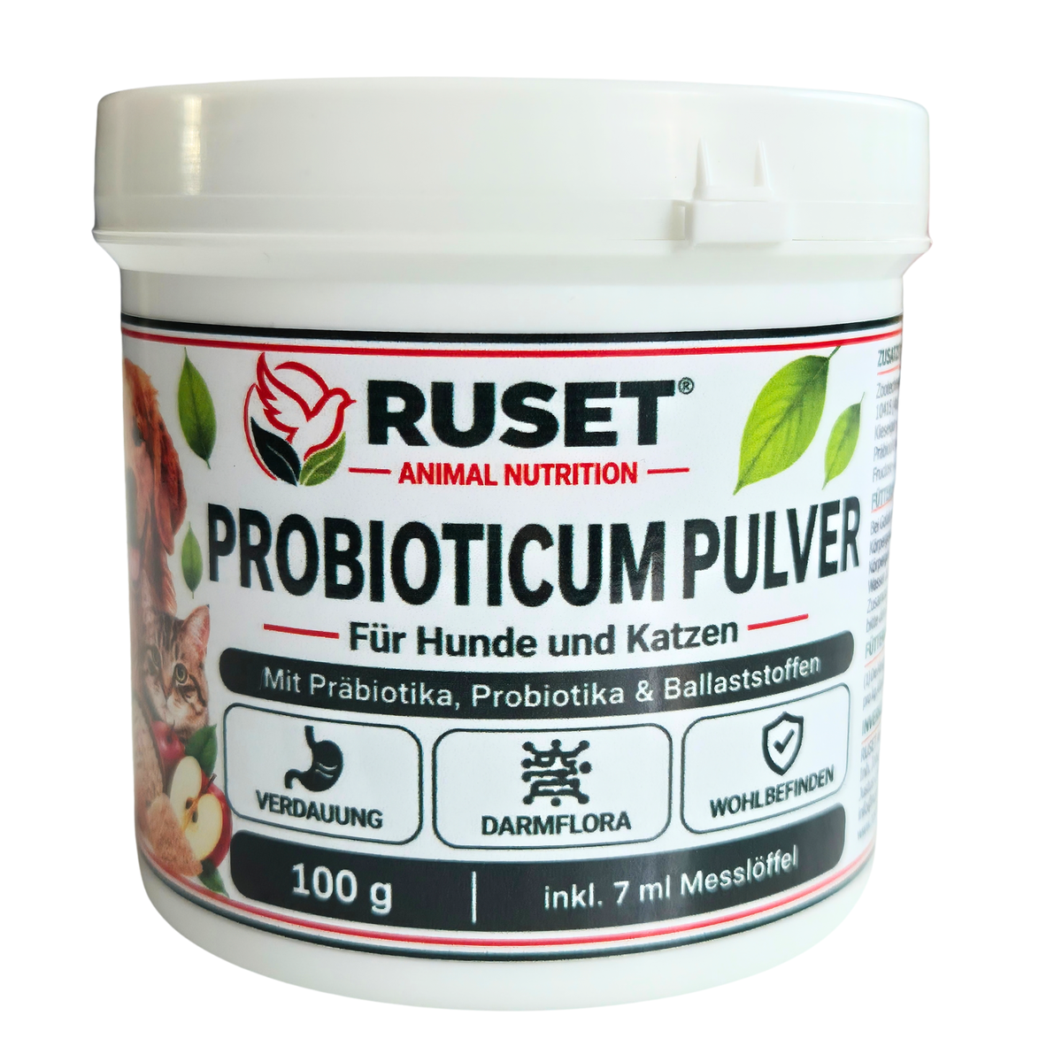 RUSET Probioticum Pulver für Hunde & Katzen – 100 g – Mit Präbiotika und Probiotika