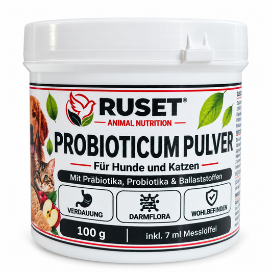 RUSET Probioticum Pulver für Hunde & Katzen – 100 g – Mit Präbiotika und Probiotika